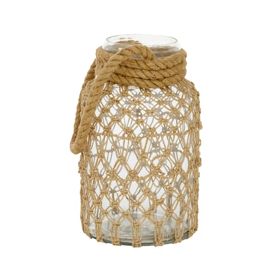 Brown Glass Coastal Lantern, 12" x 7" x 8"